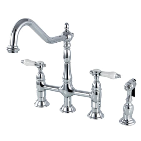 Kingston Brass KS1271BPLBS Bel-Air Bridge Kitchen Faucet W/ Brass Sprayer, Chrome KS1271BPLBS
